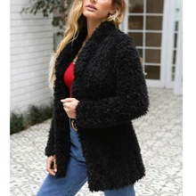 Красивая зимняя новая мода мохер теплая куртка пальто для женщин повседневный мягкий черный кардиган Осенняя верхняя одежда женское пальто