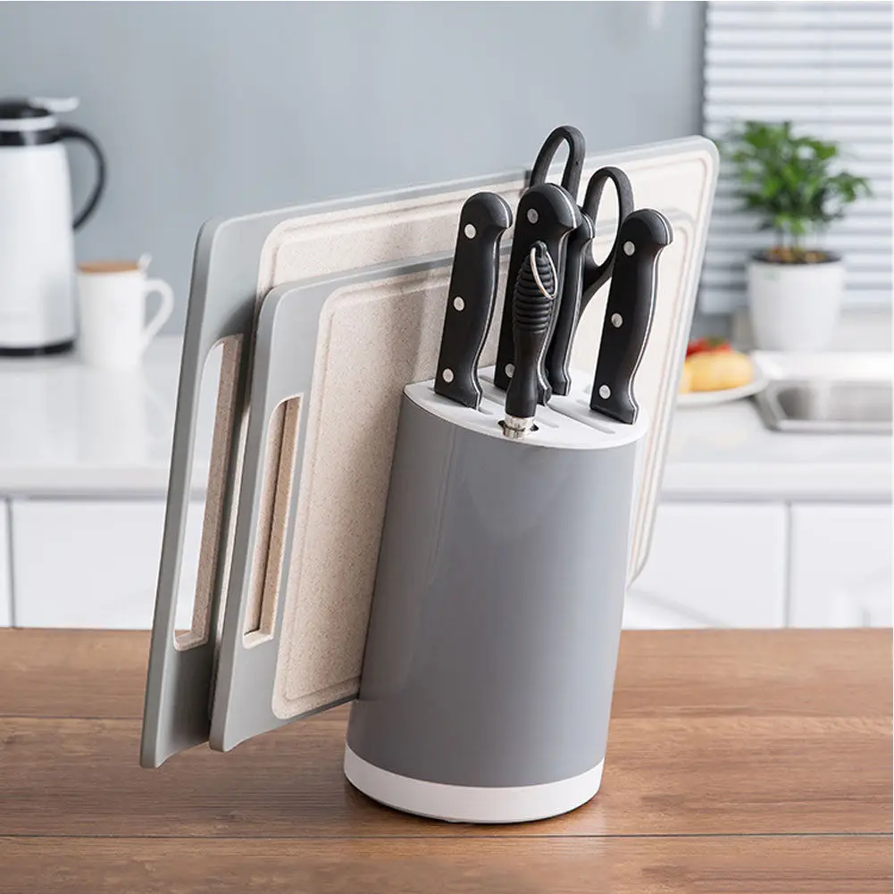 Многофункциональная подставка для ножей из бамбука с отверстиями, креативная кухонная стойка для хранения, подставка для ножей, подставка для ножей - Цвет: Серый