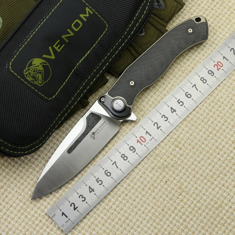 

VENOM BONE DOCTOR M390 Titanium CF Flipper folding knife outdoor camping hunting survival pocket kitchen fruit knives EDC tools