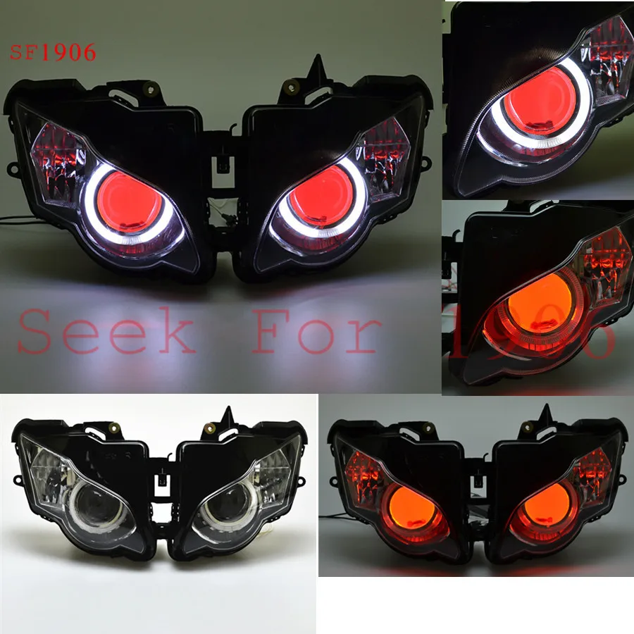 

Custom Modified 2.8"White Angel Eye Red Demon Eye Projector HID Conversion Headlight Assembled W/ Fits For Honda CBR1000RR 08-11