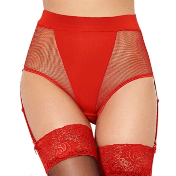 

Women Briefs Plus Size Underwear High Waist Hollow Out Transparent Black Red Under Wear Women Sexy Panties With Garter P5090