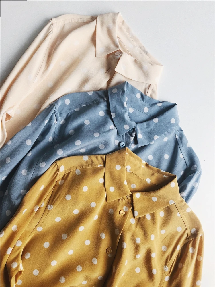 Женская рубашка Классическая Ретро Художественная игривая шелковая рубашка в горошек