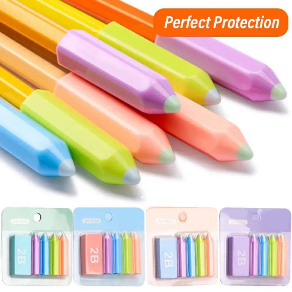 

Plastic Pencil Cap Set 4Pcs Pencil Protective Cover Cute Candy Color Pencil Extender Student Stationery Send 2B eraser