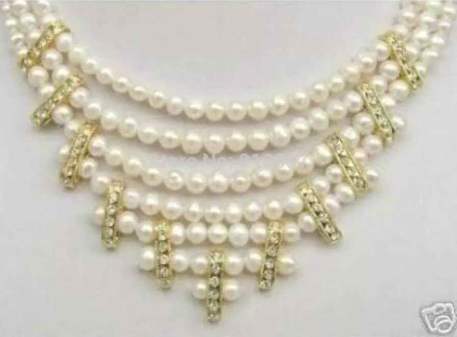 

LHX54013>>>AA Stunning 3 Rows 8MM White FW Pearl Necklace
