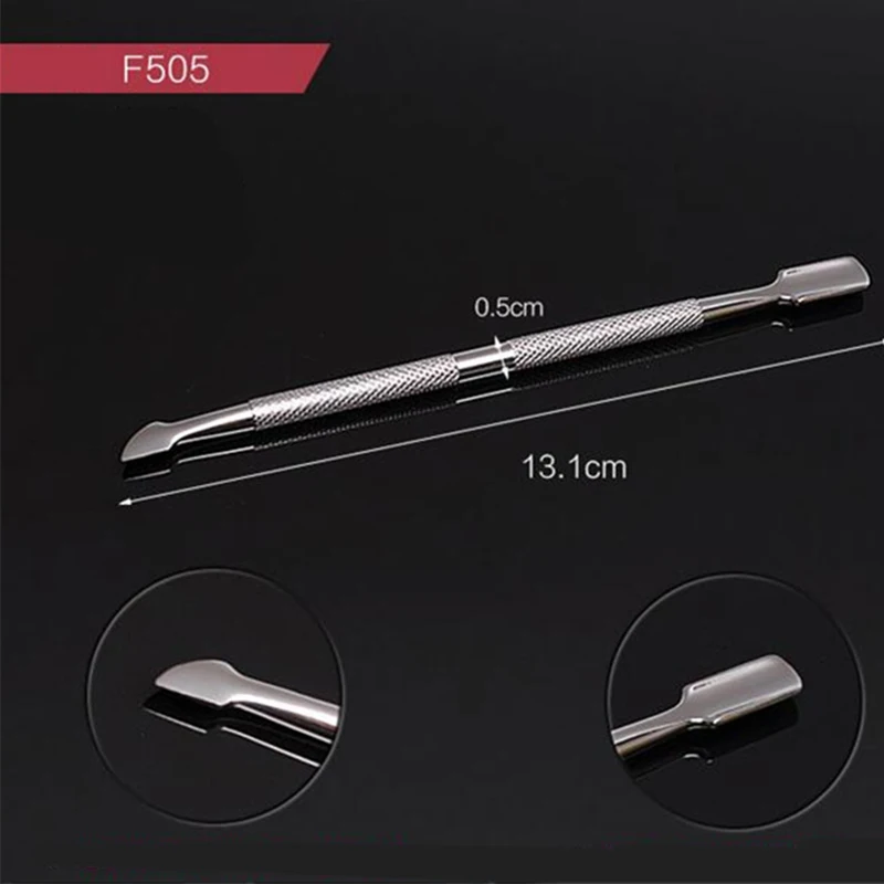 1pcs Dual-ended Cuticle Pusher Remover Stainless Steel Manicure Nail Art Tool Pick the dead skin knife frustrated demolition - Цвет: F505