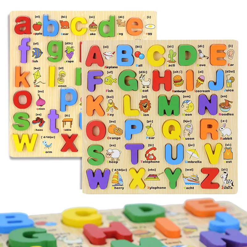 

English Movable Alphabet 3D Puzzle Toys Montessori Letters Board Learning Educational Wooden Toys For Children E2464H