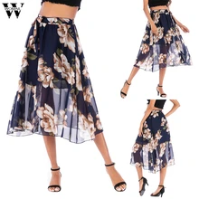 Женская юбка, юбки, женские винтажные трапециевидные плиссированные расклешенные юбки средней длины с цветочным принтом и высокой талией, May28