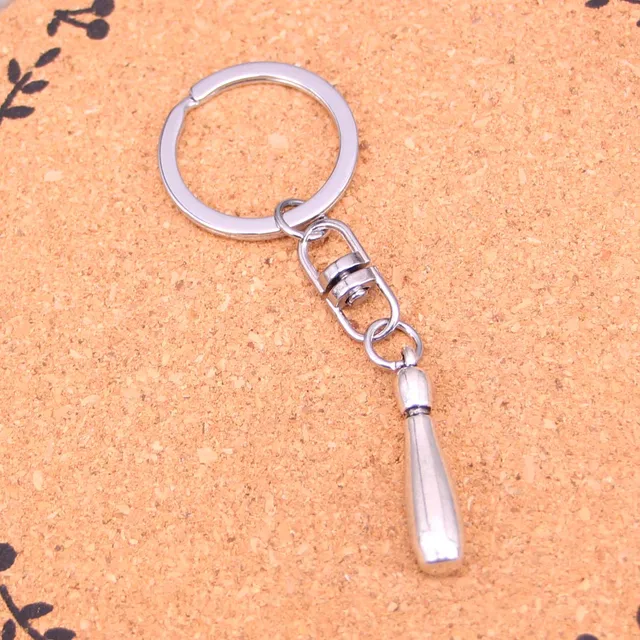 Cheap 20Pcs Fashion Vintage Silver Alloy bowling pins Pendants keychain keyring Accessories For Car key chains Jewelry