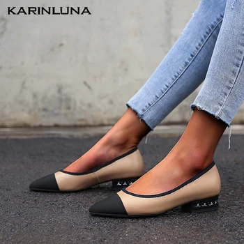 

Karinluna Hot Sale Wholesale Large Size 34-40 Cow Leather Pointed Toe Slip On Pumps Woman Shoes Women Office Lady Pumps