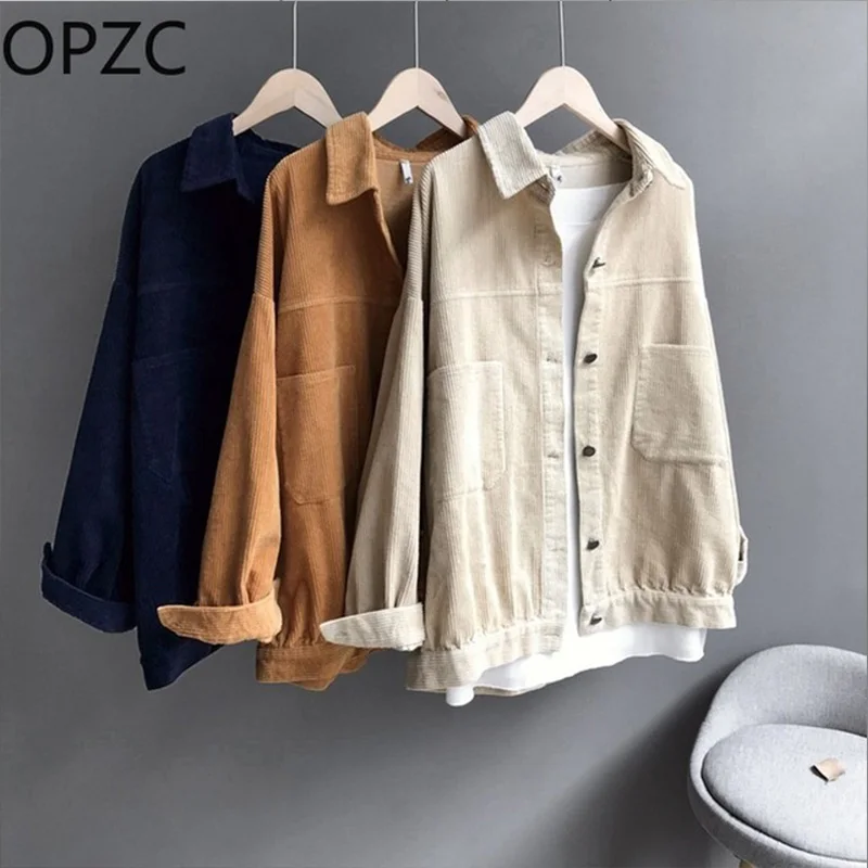 OPZC 2018 Winter New Style Jacket Women Retro Coat Harajuku Corduroy Short Solid Loose Long Sleeve 9066 | Женская одежда