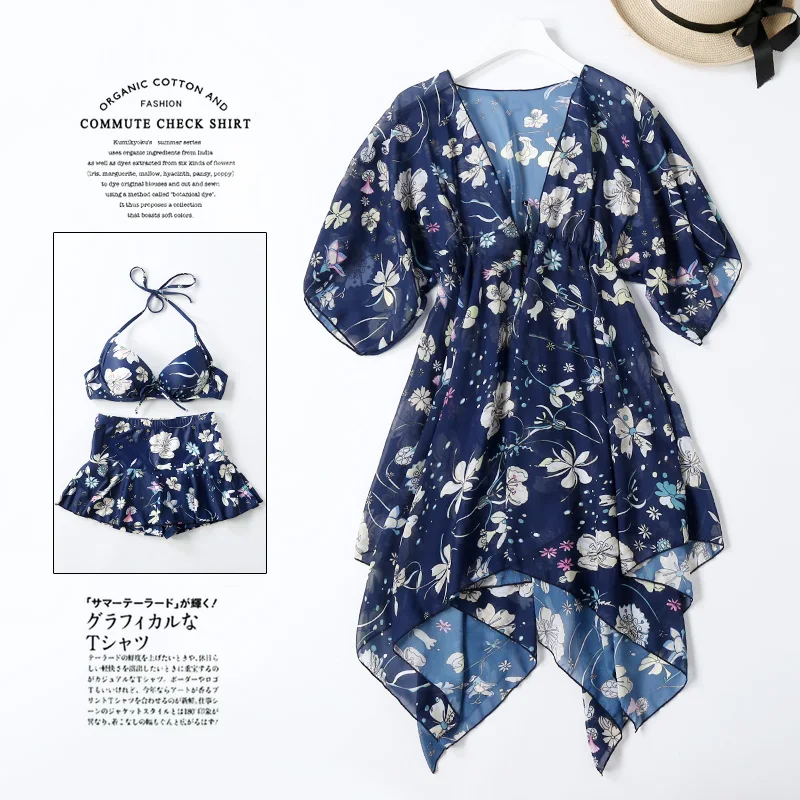 Couples Swimwear Three Pieces Bikini Sets with Covers Up Man's beach shorts Lover's Print Floral Swimsuit Sexy Bikini Set 2018