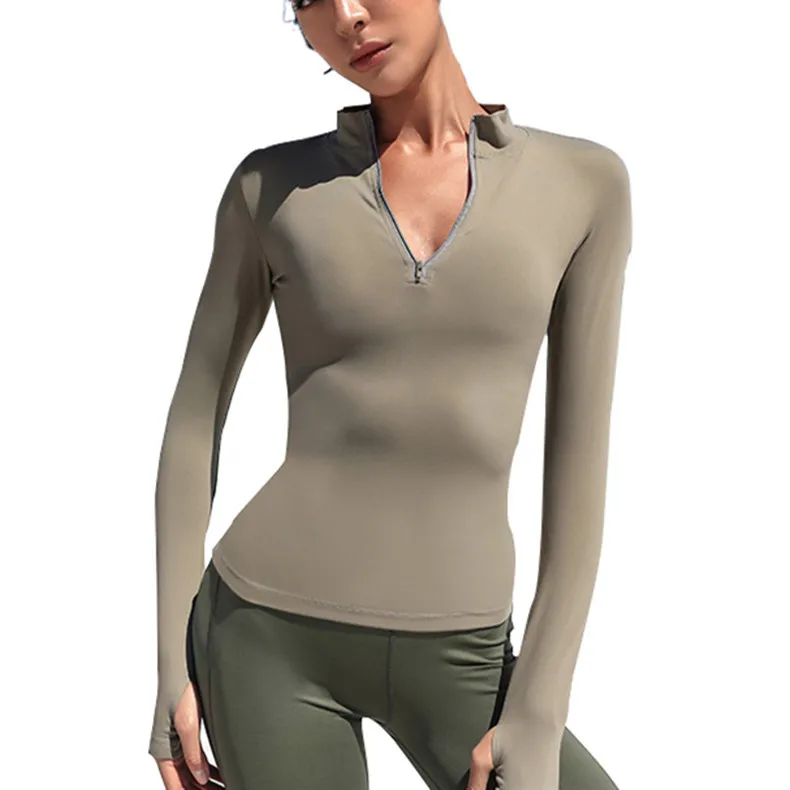 Nepoagym jersey mujer Half zipper long sleeved tight fitting top yoga T shirt running shirt