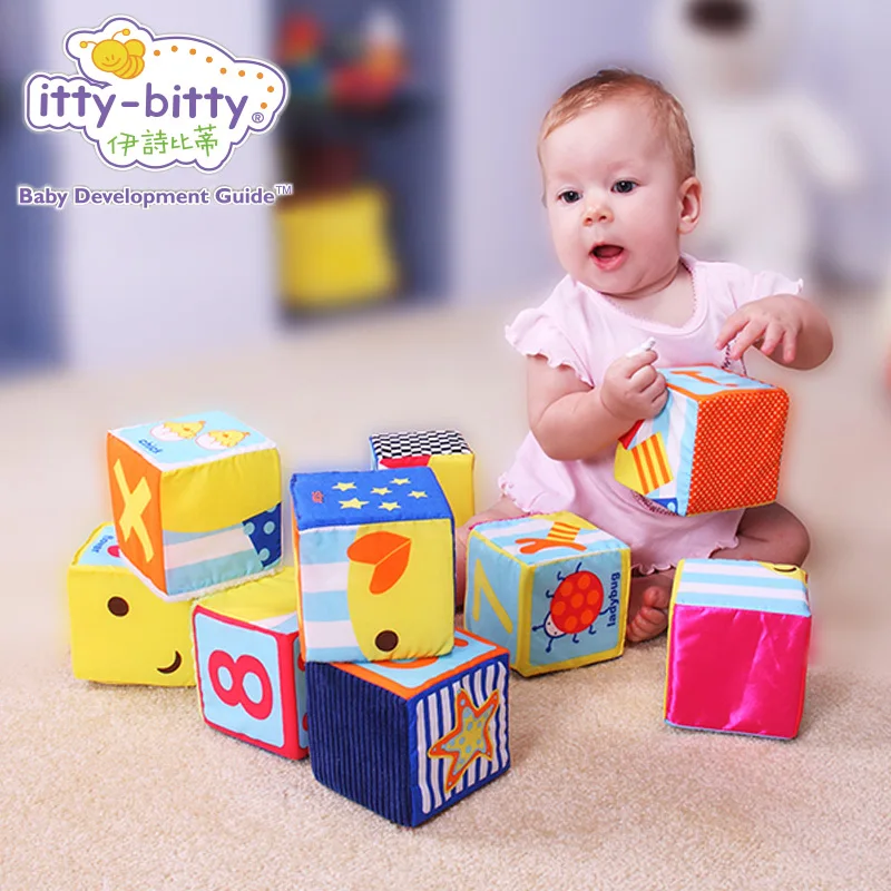 

Itty-Bitty 9PCS Baby Textured Rattle Large Building Stack Soft Blocks Cube Educational Baby Toys Activity Game for Children Gift