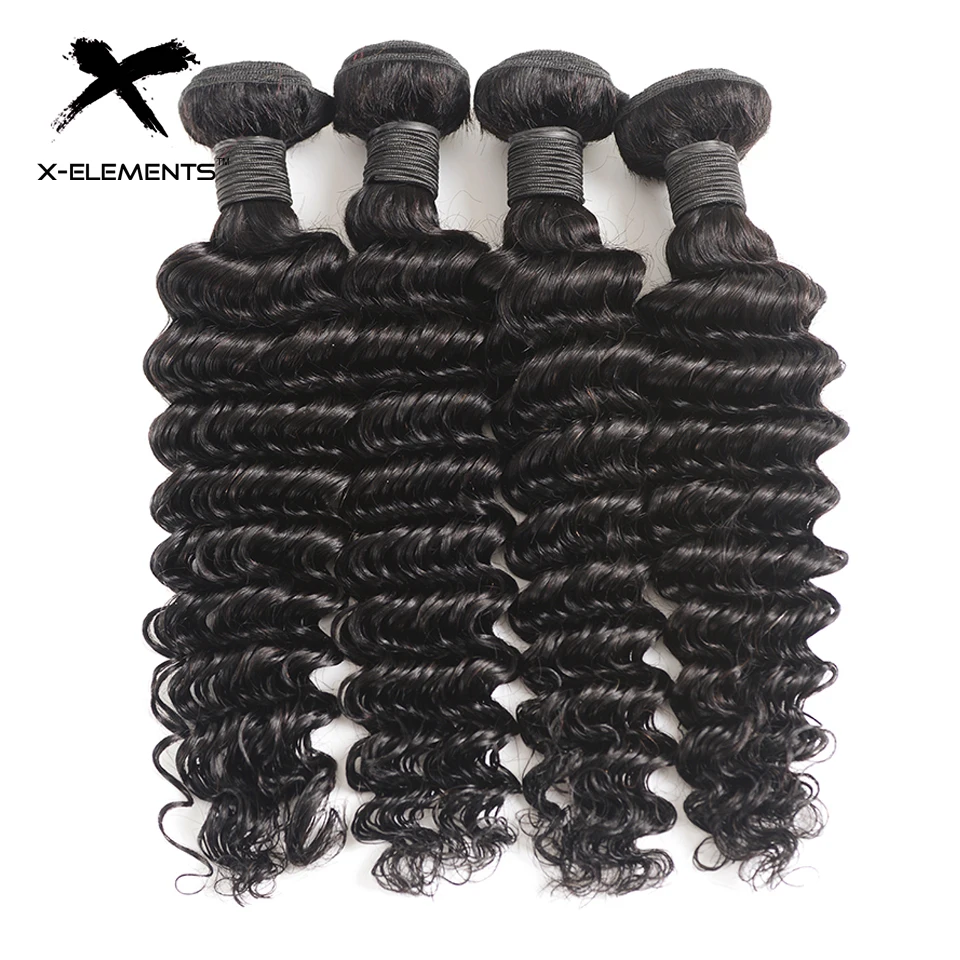 X-Elements  100% Human Hair Bundles Deep Wave  1 Bundles Non-Remy  Brazilian Hair Weaves Natural Color 8-26 Hair Extensions (6)