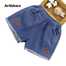 Джинсовые штаны для девочек летние укороченные штаны в повседневном стиле детские штаны с цветочным рисунком для девочек подростковая одежда для девочек 6, 8, 10, 12, 13, 14 лет