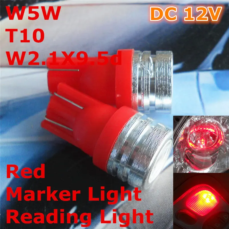 

12V LED Red Color Car Bulb Lamp T10(High Power Flood Lamp)W5W W2.1X9.5d for Trunk Boot Licence Reading Light