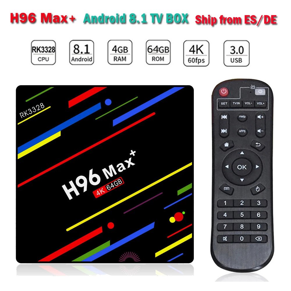 

2018 Hot H96 Max+ RK3328 4GB 64GB Android 8.1 TV Box Smart TV Box 2.4G/5G WiFi 4K H.265 USB 3.0 HDR10 HD Media Player H96 Max