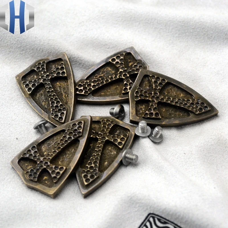 Shield Steel Fire Crusader Shield Brass Inlay Back Clip EDC Tool Accessories DIY Cutter Knife Tools