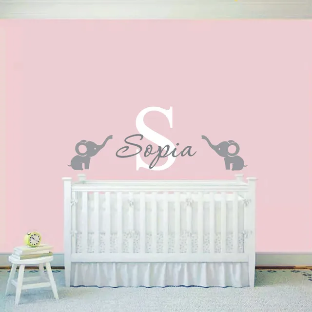2016 Custom Baby Name Wall Sticker Cute Elephants Decal 2016 Custom Baby Name Wall Sticker Cute Elephants Decal Nursery Mural