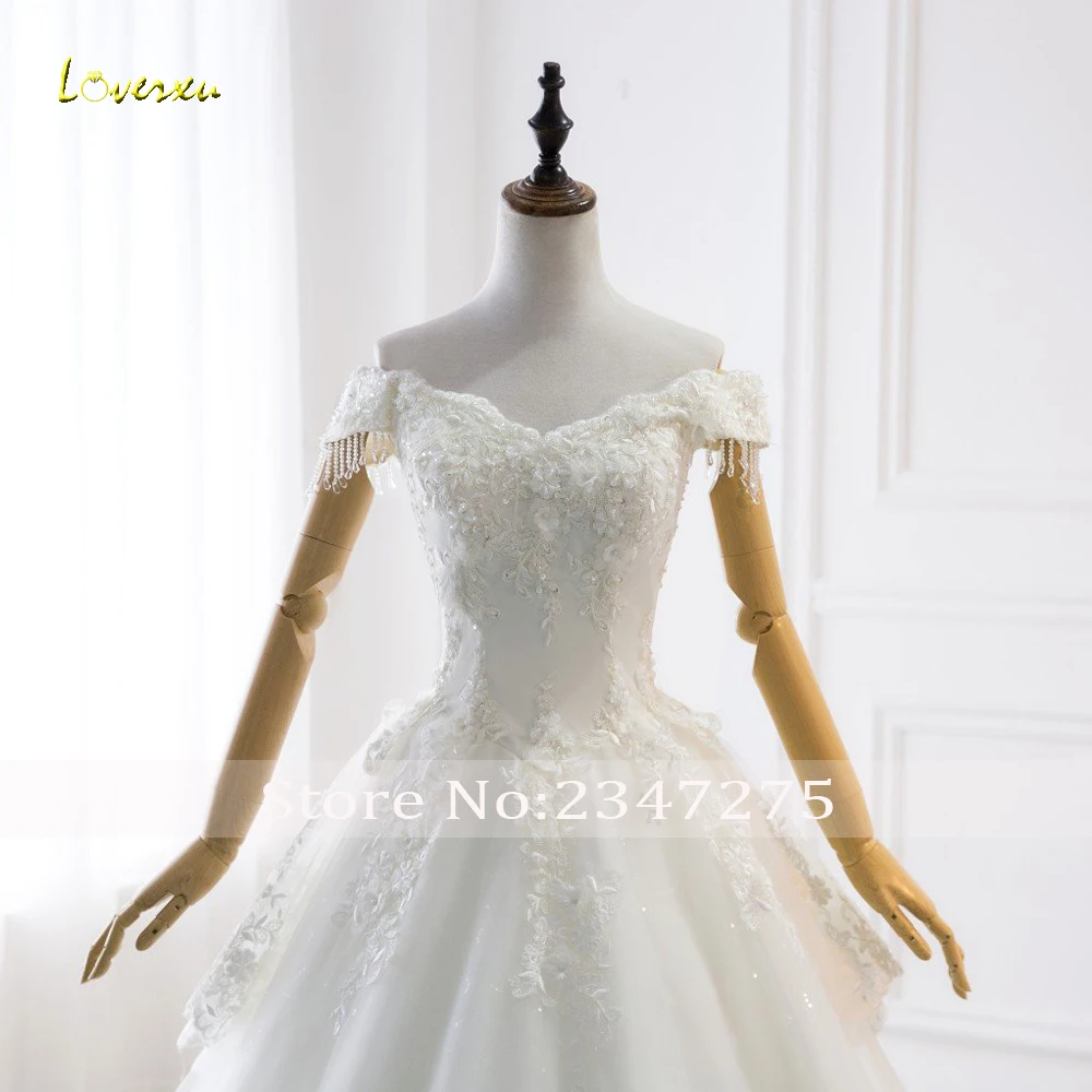 Loverxu Vestido De Noiva лодка средства ухода за кожей Шеи принцессы Свадебные платья 2019 Роскошные короткий рукав с декором из бисера из хрусталя