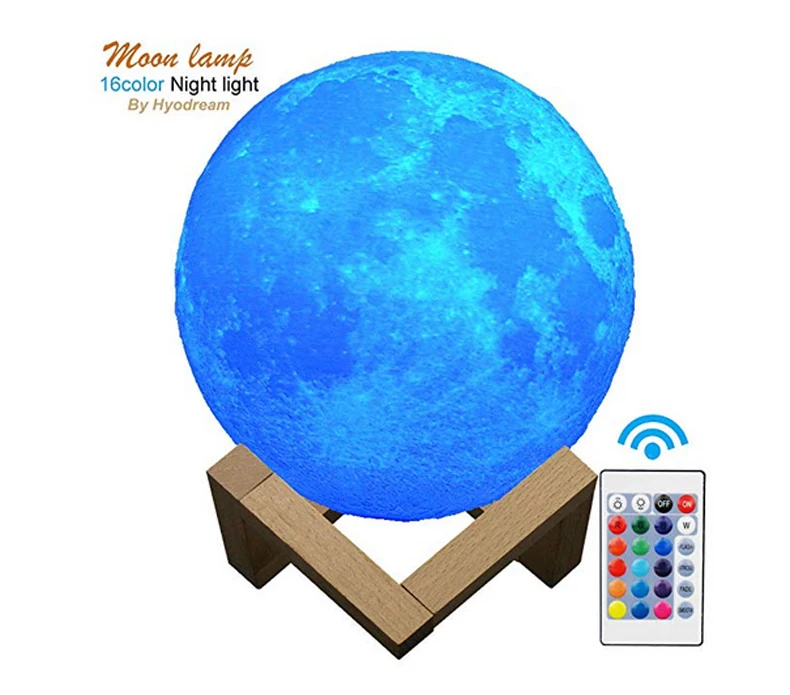 

HYODREAM moon lamp 3D print night light USB rechargeable multColor Control lights 16 Colors Change Remote LED gift for kid girl