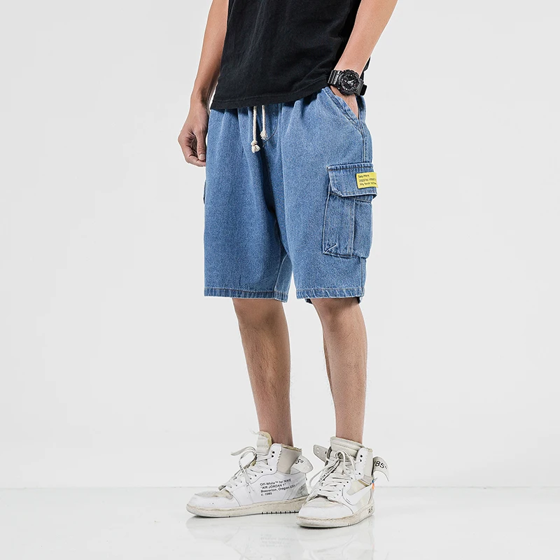 

Men Plus Size Shorts Summer Elastic Waist Loose Casual Cargo Harem Short Jeans Male Streetwear Hip Hop Fashion Denim Trousers