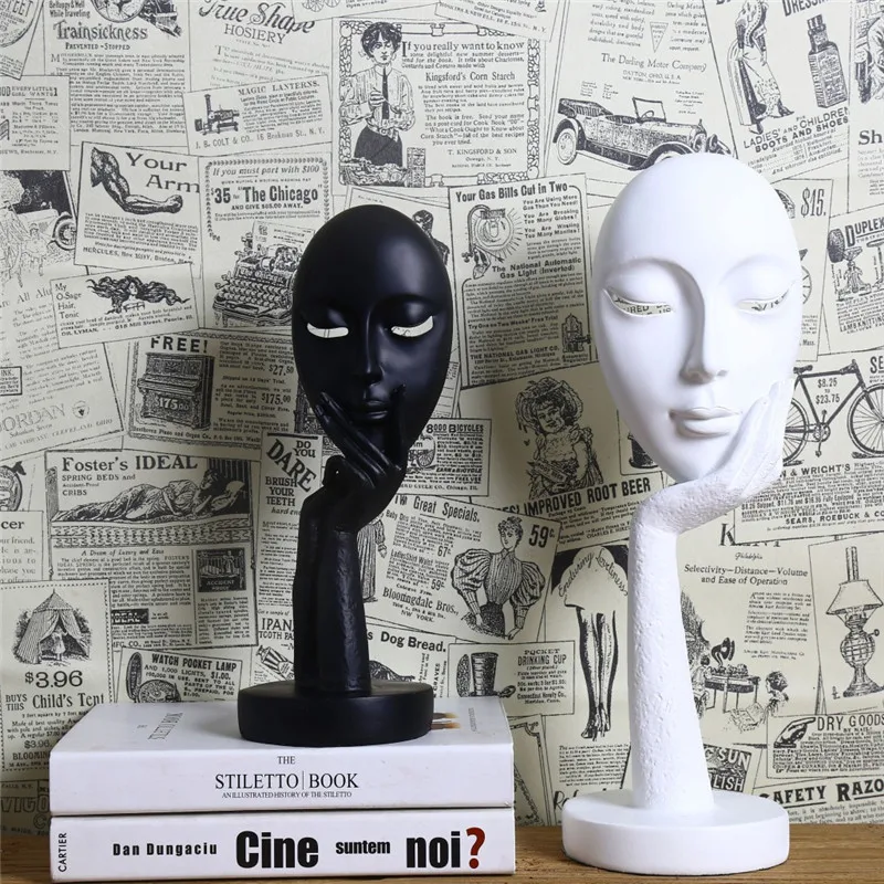 

1Pc Home Decor Black/White Masks Ornaments Resin Lady Face Statues Sculpture Art Figurine Crafts