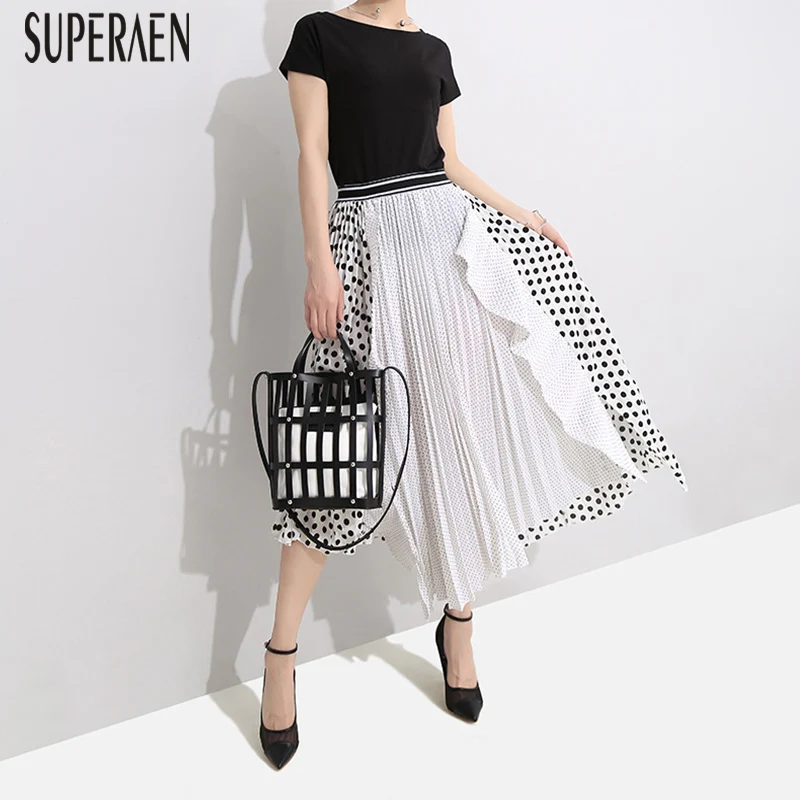 

SuperAen 2019 New Women's Skirt Summer Fashion Wild Casual Ladies Pleated Skirt High Waist Europe Dot Women Skirts