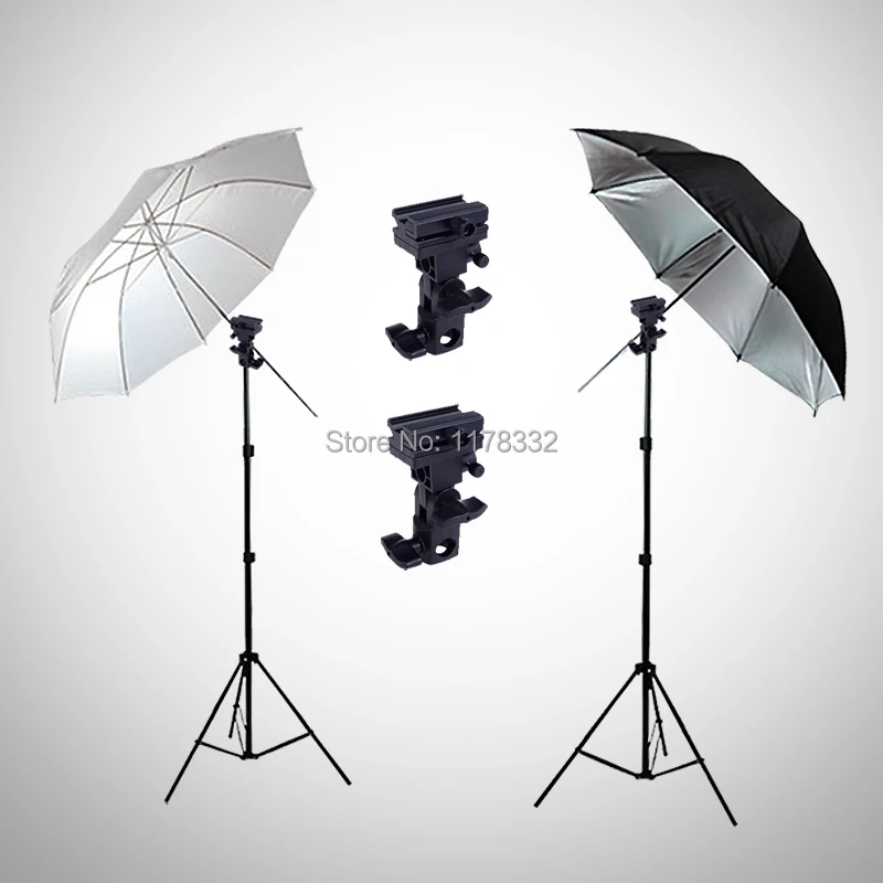 

4 in11set Flash Mount Bracket / Light Stand Flash Bracket B Mount 33"Umbrella Black Reflective Umbrella+ white studio Umbrella