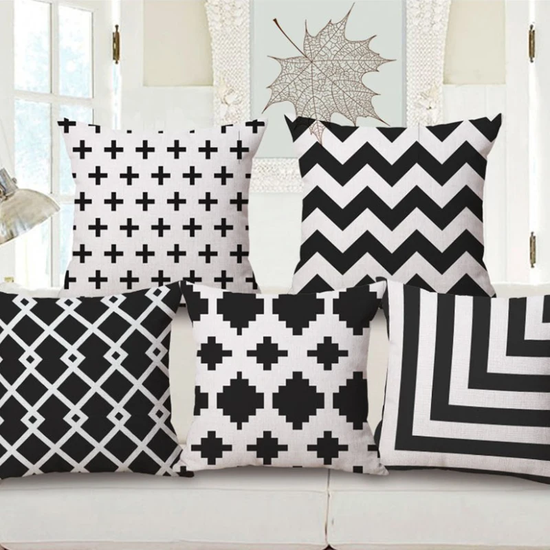 Buy Modern Black White painting Linen Chevron Zig Zag Throw Pillow Case for