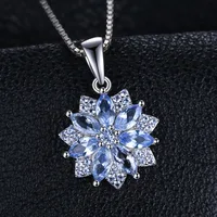 JewelryPalace Flower 1.2ct Created Blue Spinel 925 Sterling Silver Pendant Necklace for Woman Fashion Gift Fine Jewelry No Chain 2
