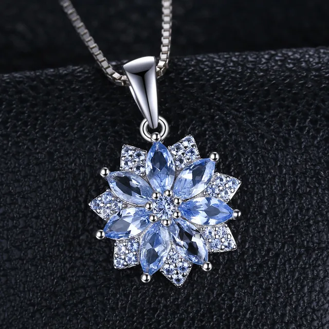 JewelryPalace Flower 1.2ct Created Blue Spinel 925 Sterling Silver Pendant Necklace for Woman Fashion Gift Fine Jewelry No Chain 2