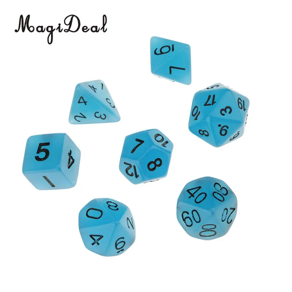 MagiDeal 7 шт. акриловый светящийся в темноте D4 D6 D8 D10 D12 D20 D & RPG Игровой Набор для