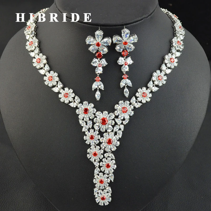 

HIBRIDE Beautiful Flower AAA Cubic Zircon Women Bridal Jewelry Set Dubai Jewelry Wedding Accessories N-226