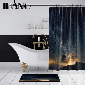 

IBANO Aurora Moon Shower Curtain Waterproof Polyester Fabric 180x180cm Bath Curtain 40x60cm Mat For The Bathroom Curtain