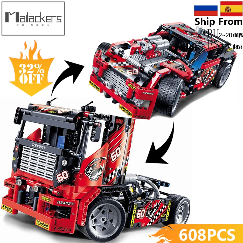 

Mailackers 608pcs Technic Race Truck Car 2 In 1 Transformabl Compatible Legoing Technics Building Blocks Brick Toys For Children