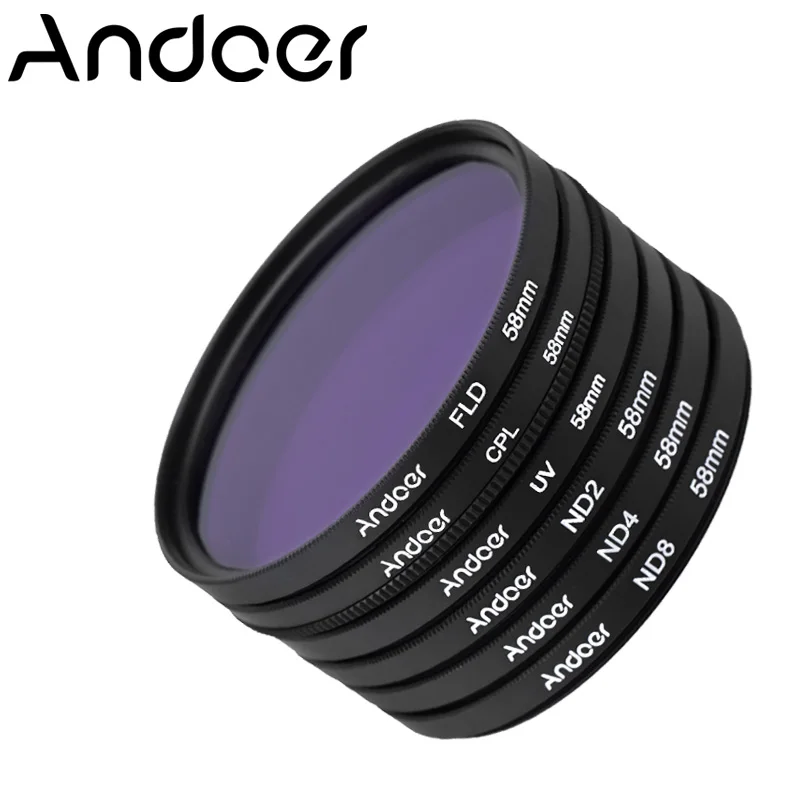 Andoer 58mm Polarizing Fluorescent Neutral Density Filter Kit UV+CPL