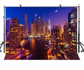 

7x5ft City Night View Backdrop Dubai Illuminated City Night View Photography Background and Studio Photography Backdrop Props