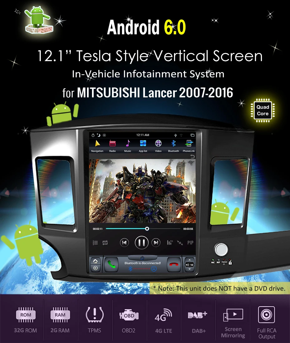Excellent Android 8.1 IPS 6 core 4GB RAM Tesla style Car DVD GPS Navigation for Mitsubishi Lancer 2007 - 2017 head unit multimedia radio 0