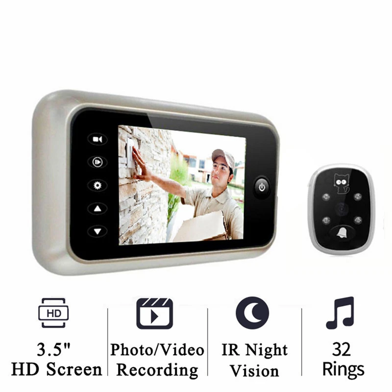 Новое поступление 3,5 "цветной экран глазок ИК ночного видео дверной звонок фото/видео Запись дверной глазок камера Домашняя безопасность