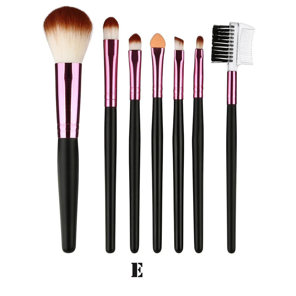 E Набор кисточек для макияжа Профессиональные 7 Pcs деревянная кисть для максияжа, тени для век кисти Косметика, смешивание кисть инструмент принадлежности для макияжа Y627 - Handle Color: E