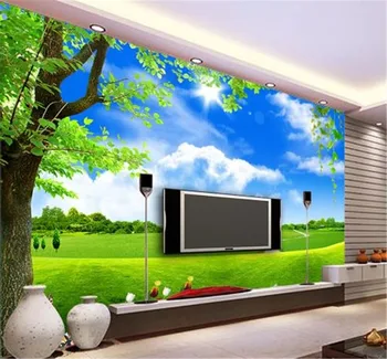 

3d Wallpaper, Blue Sky, White Clouds, Beautiful Trees, Decorative Interior Wall,High-Grade Silk Waterproof Wallpaper