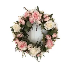 Wreaths artificiais de seda, flores de peônia de seda, simulação de coração redondo, guirlanda para decoração de festa de casamento 12.8 polegadas