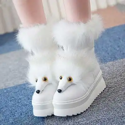 

2016 New Women Warm Snow Boots Fox Fur Platform For Woman Winter Boots Autumn Winter Women Shoes Botas femininas Bottine H6785