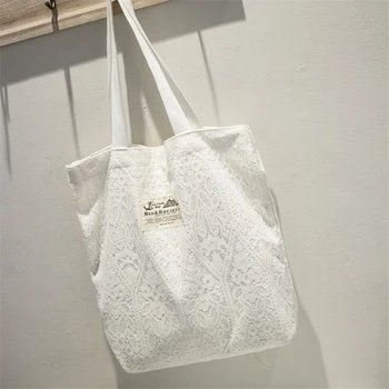 

Lolita Elegant Lace Women Shoulder Bag Hobo Super Large Capacity Canvas Handbag School Bags Lace Cover White Black Shopping Bag