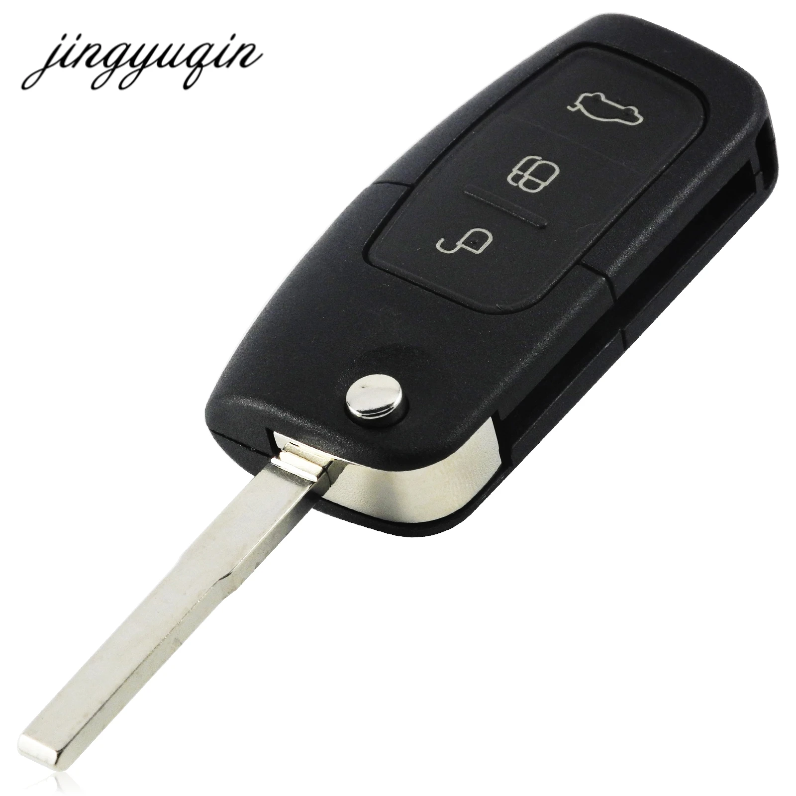 

jingyuqin 3 Button Flip Folding Modified Uncut Car Blank Key Shell Remote Fob Cover for Ford Focus Fiesta C Max Ka