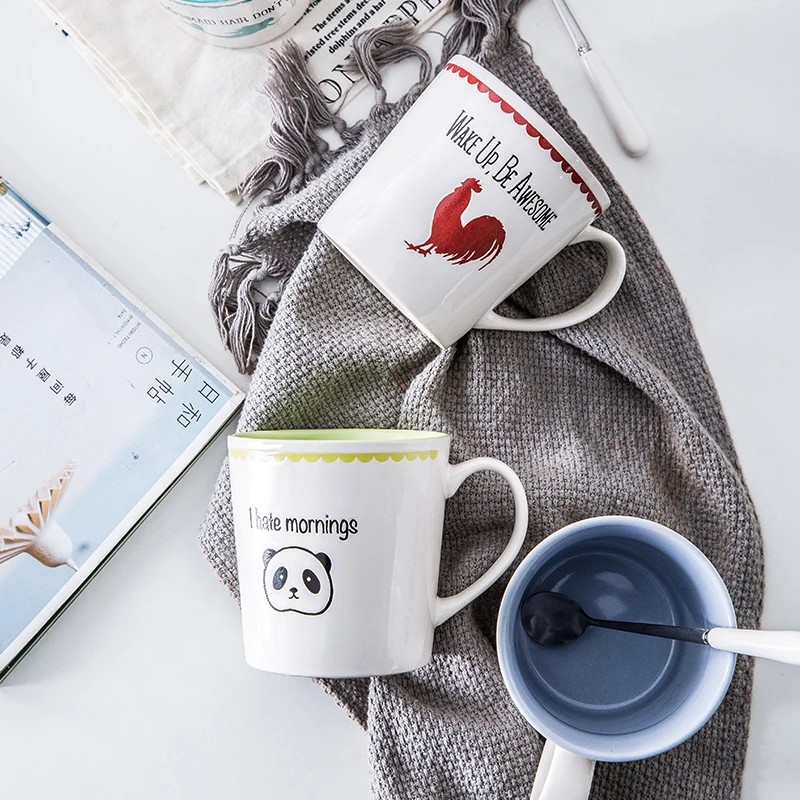 

Cute Mug with Spoon Water Cup Creative Milk Large Capacity Korean Version of Small Simple Travel Mug