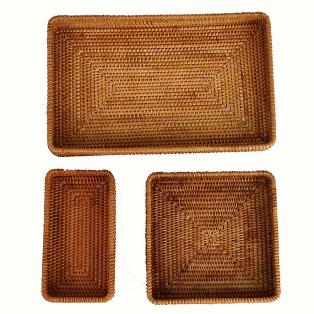 

Handmade Weaving Rattan Storage Basket Handwork Home Dining Room knife and fork Storage Food Fruit Vegetables Bread Organization