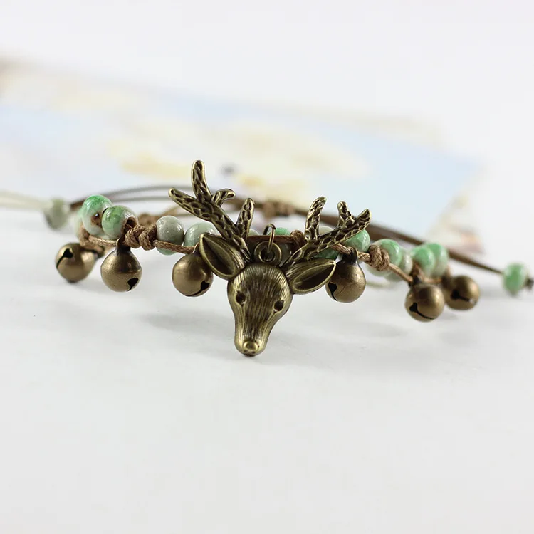 1 шт., модный регулируемый браслет с милым животным оленем, керамический ретро браслет для женщин, подарок для девочек, Модная бижутерия - Окраска металла: A