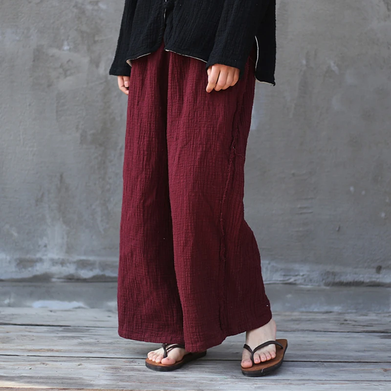 Large Size Loose Spring Autumn Women Cotton Linen Wide Leg